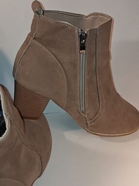 Women's Taupe Suede Block Heel Ankle Boots
